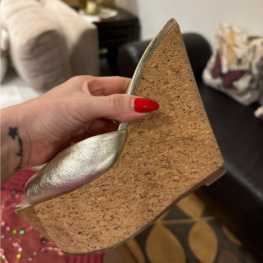 Mario Bruni Gold High Heel Wedges Shoes Size 6